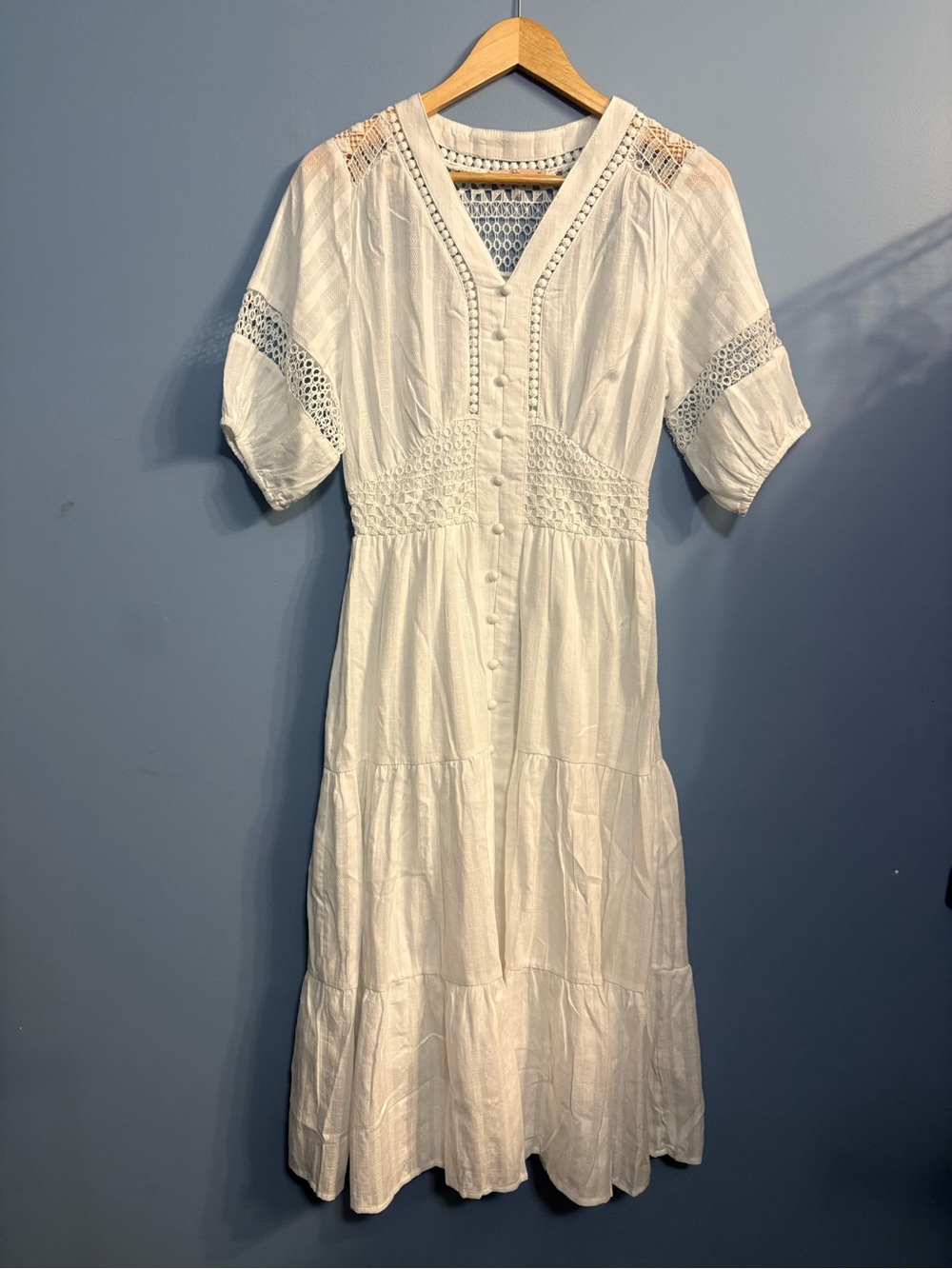 Women’s White Midi Dress with Lace Trim